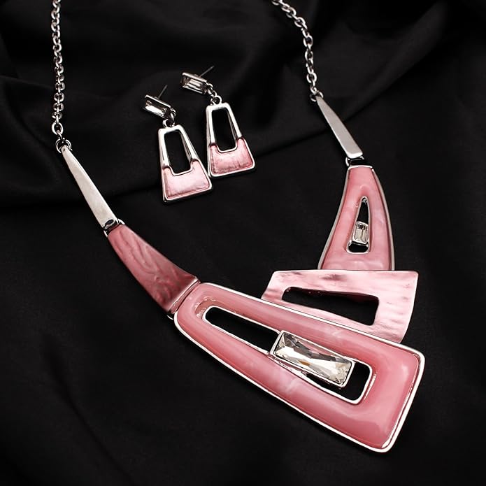 SFE Irregular Enamel Triangle Shape shell Collar Bib Bohemian Boho Statement Necklace Earrings Fashion Costume Jewelry Set for Women