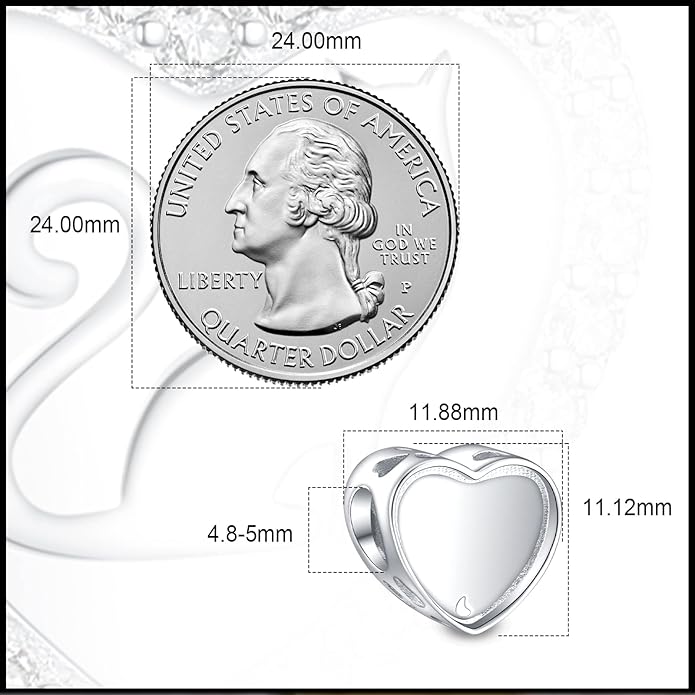 Annmors Personalized Photo Charm for Bracelet Necklaces,925 Sterling Silver Charm Love Heart Shaped Engraved Customize Picture Gift for Birthday Mother's Day Christmas,Bead Charms Jewelry for Women