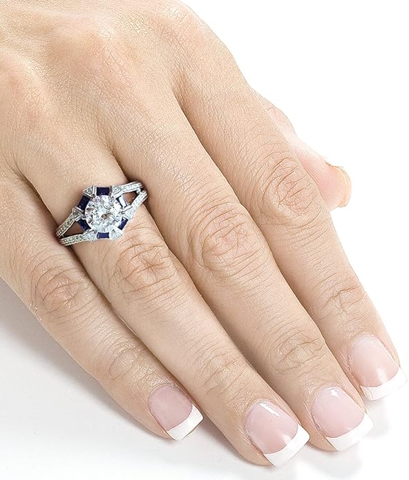 Kobelli Art Deco Moissanite Engagement Ring 14k White Gold