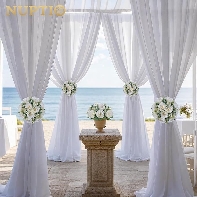 NUPTIO Artificial Flowers Ball Centerpieces: 10 Pcs 9.8 Inch Diameter Fake Kissing Rose Floral Balls for Wedding Party Bridal Shower Valentine Home - White Bouquet Arrangement Decorations for Table