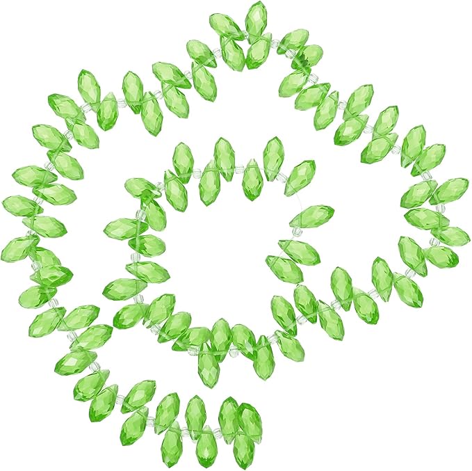 PATIKIL 2 Strands 180-190Pcs Teardrop Crystal Beads, 12x6mm Faceted Teardrop Briolette Horizontal Glass Beads Loose Bead for Bracelet Jewelry Making, Light Green