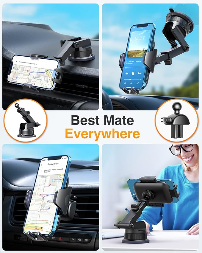 [Pro Version] VANMASS Universal Car Phone Mount [Super Suction Cup] Dashboard Phone Holder, Handsfree Windshield Dash Vent Phone Holder Car, Compatible for iPhone 16 15 14 13 Samsung LG & Truck,Silver