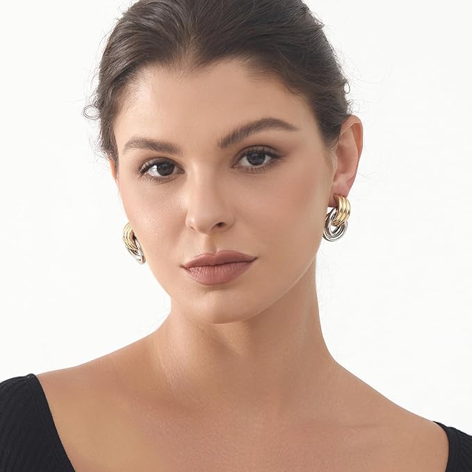 Mixed Color Plated Chunky Knot Link L Size Earrings for Women Geometric Drop Dangle Earrings Studs for Women