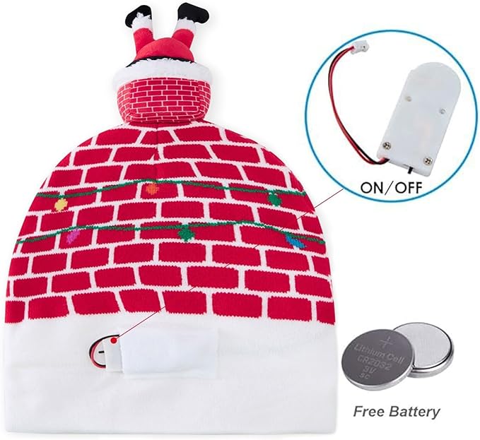 RAISEVERN Unisex Ugly LED Christmas Hat Novelty Colorful Light-up Stylish Knitted Sweater Xmas Party Beanie Cap(6 Lights)
