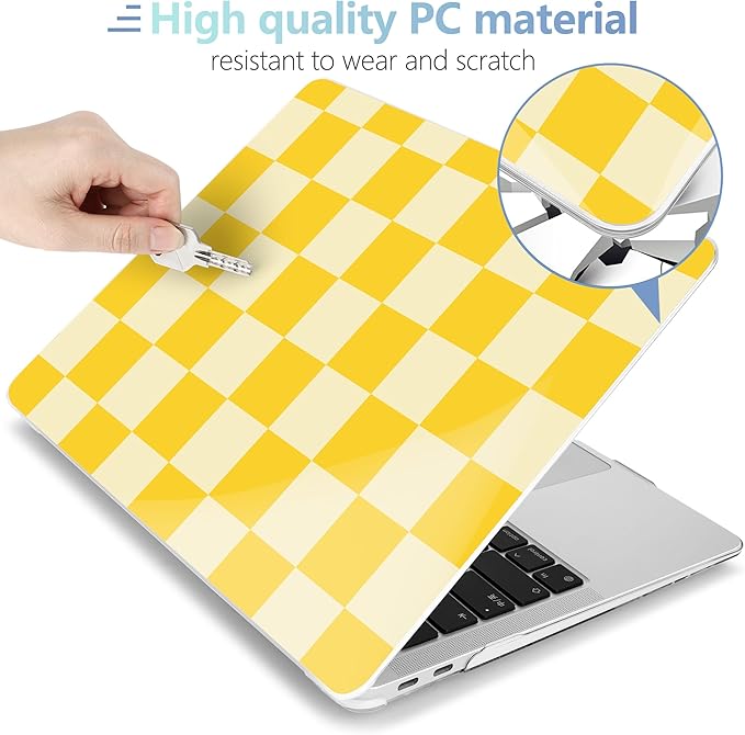 MEEgoodo for MacBook Air 13 inch Case 2021 2020 2019 2018 Released A2337 M1 A2179 A1932 with Touch ID, Plastic Hard Shell & Keyboard Cover Compatible with MacBook Air Case 13.3, Yellow Squares
