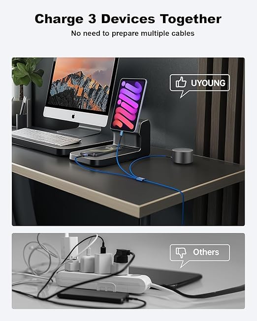Multi Charging Cable 2Pack 4FT, 3 in 1 Charger Cable Braided Universal Phone Charging Cord with Lightning/Type C/Micro USB Ends, Multiple USB Cable for iPhone/Samsung/Google Cell Phones and More
