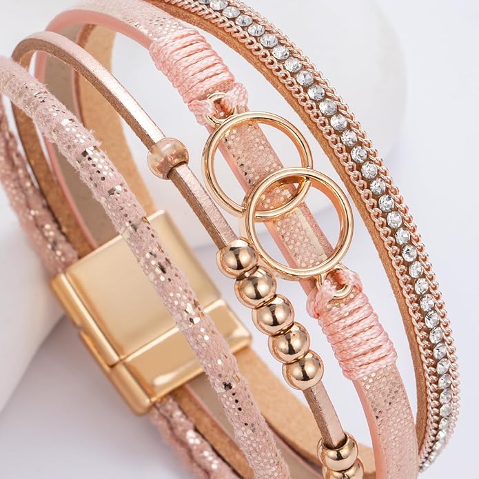 FANCY SHINY Boho Leather Wrap Bracelet Stackable Infinity Chunky Cuff Bracelets Western Hippie Outfits Jewelry Valentine Gifts for Women