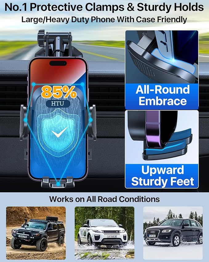 [2025 True Military-Grade] Car Phone Holder [Upgraded Strongest Suction & Clip] Cell Phone Mount for Dashboard Windshield Vent,Truck Cradle Stand for iPhone 16 Pro Max Samsung Android (Black)