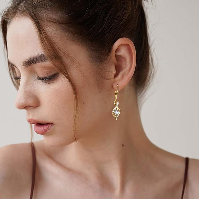 Infinity Heart Dangle Drop Earrings for Women, 925 Sterling Silver Birthstone Leverback Earrings, Birthday Anniversary Valentines Day Jewelry Gifts for Women Mom Her