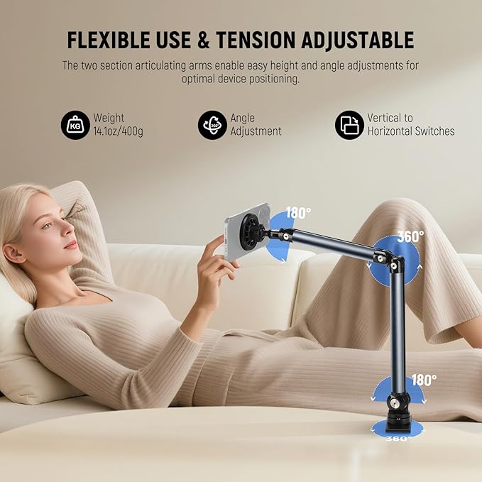 NEEWER Basics Magnetic Cell Phone Holder Stand for Desk & Bed, Tension Adjustable Overhead Desk Mount Compatible with MagSafe iPhone 16 15 Pro Max Plus 14 13 12 for Video Recording Filming, PA089