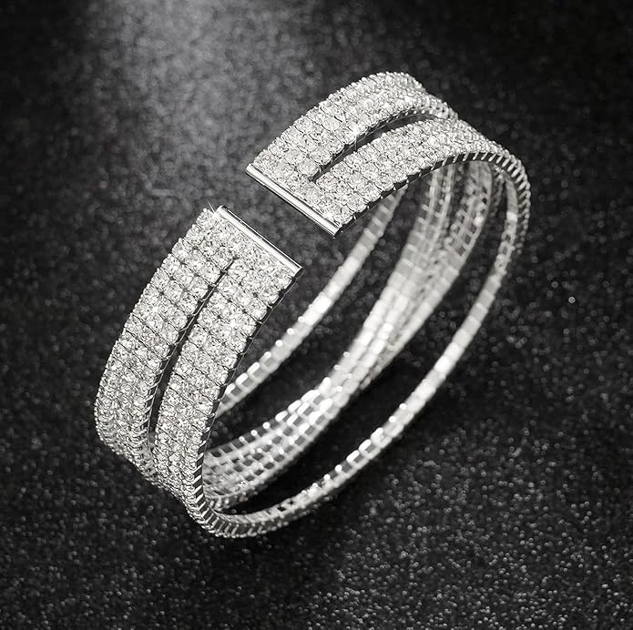 Rhinestone Bracelet Multilayer Cuff Bracelet Sparkling Crystal Layered Bridal Bracelets for Women