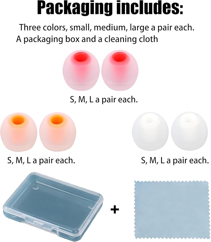 Silicone Replacement Earbud Tips Earbud Covers Fit Most in-Ear Earbuds(Inner Hole 3.8mm -5.1mm) Headphone Ear Tips Ear Bud Rubber Tips 9 Pairs S M L