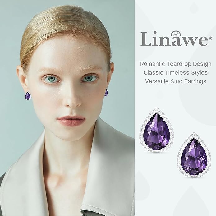 Linawe Women Stud Earrings, Teardrop Diamond Moissanite Cubic Zirconia Earrings Studs Rhinestone Jewelry Gold/Silver/Rose Gold