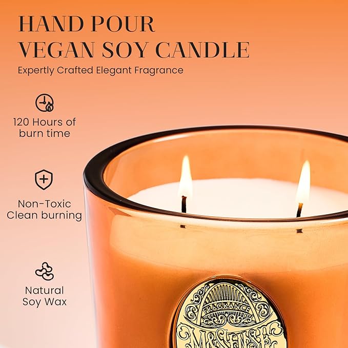 M&SENSE Large Two-Wick Soy Candle | Noir Air& Neon Orange | 19.8 oz, 120H Burn Time | Luxury Scented Candle for Relaxation, Gifting, Home Décor | Ideal for Bedroom, Office, Party Ambiance