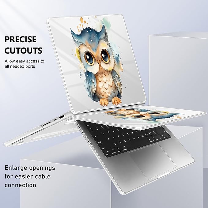 for MacBook Pro 16 inch Case 2021 2022 2023 2024 Release A3186 A3403 M4 A2991 M3 A2780 M2 A2485 M1 Pro/Max, Hard Shell Case with Screen Protector & Keyboard Cover, Cute owl