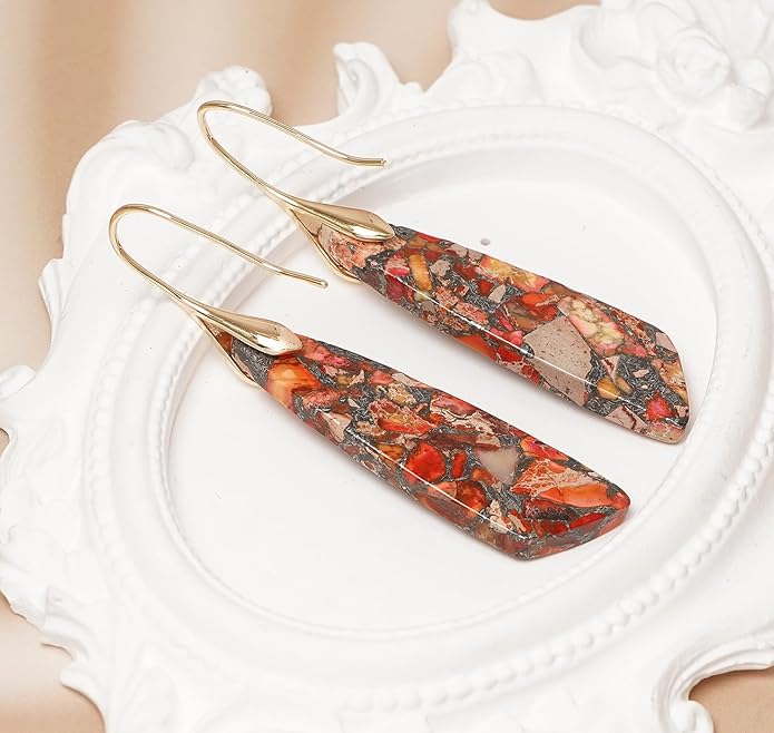 Natural Stone Earrings for Women Boho Triangles Dangle Drop Earrings
