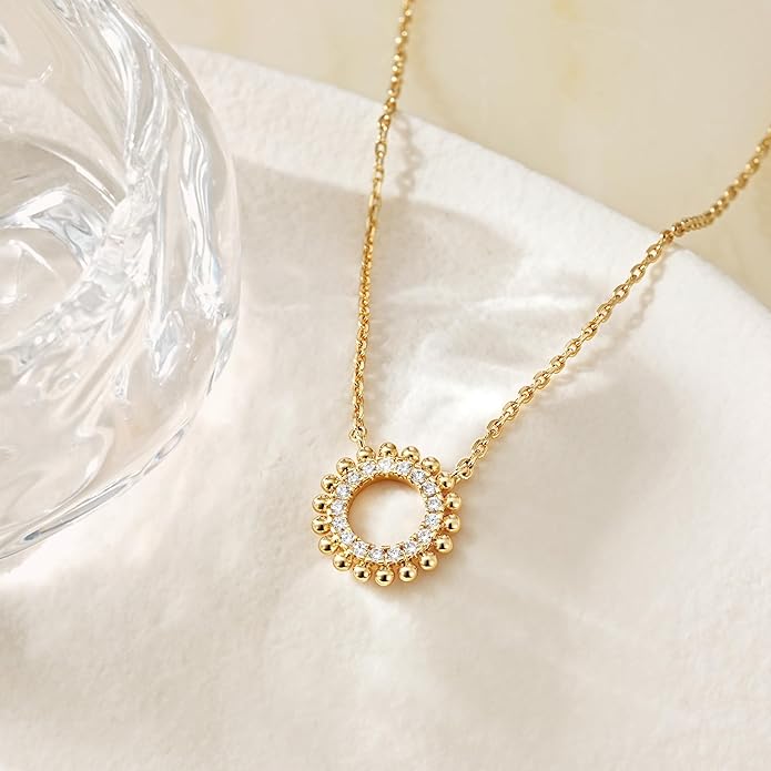 MEVECCO Gold Necklace for Women 18k Gold Plated Sun Charm Choker Pendant Necklace Handmade Minimalist Small Cute Jewelry for Birthday Gifts
