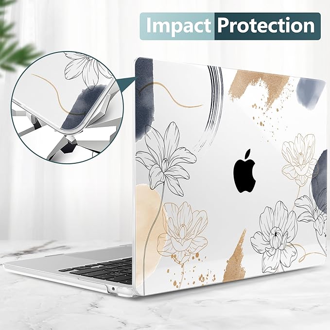 TWOLSKOO Compatible with M4 MacBook Air 15 inch Case 2025-2023 Released Model M4 A3241 M3 A3114 M2 A2941, Plastic Hard Shell & Screen Protector & Keyboard Cover & Trackpad Film, Florals X450