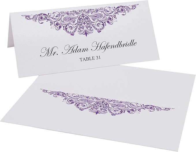Paisley Printable Place Cards, Purple (Choose Color), Set of 150 (25 Sheets), Laser & Inkjet Printers - Wedding, Party, Dinner, and Special Events - Made in the USA