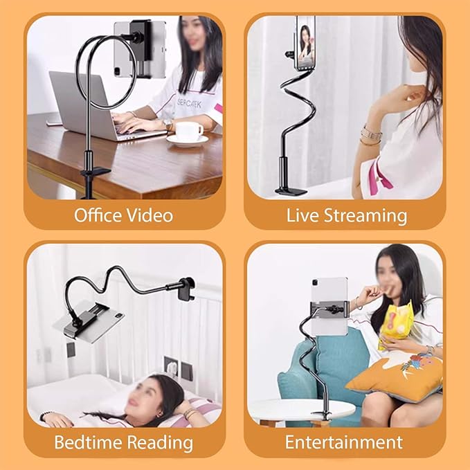 Phone Holder,gooseneck Phone Holder,360° Rotate Support Rod One-Hand Adjustable Cell Phone Holder,for Desk Headboard Nightstand. (Black)