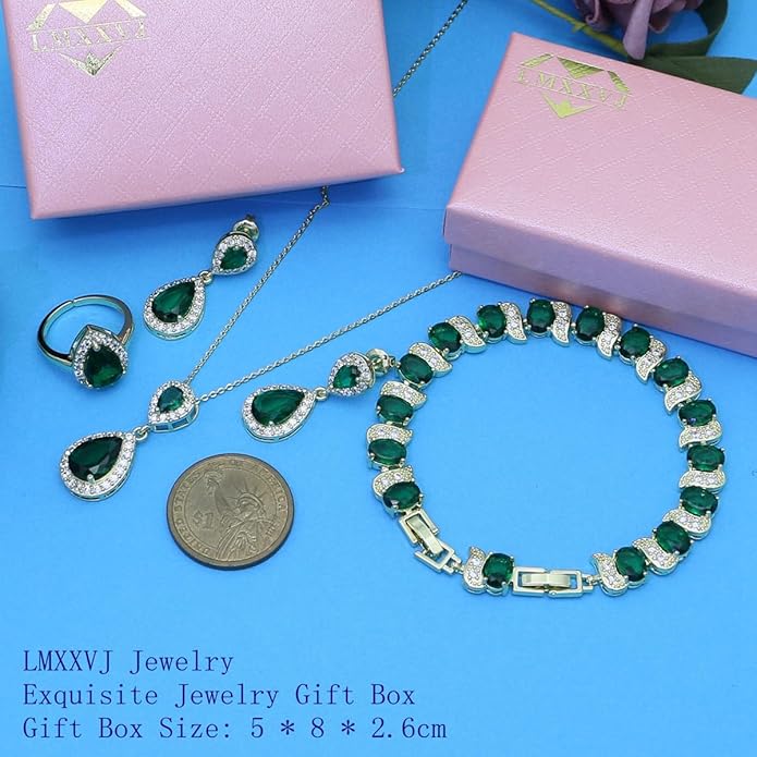 LMXXVJ Teardrop Jewelry Set for Women，Necklace Earrings Adjustable Ring Bracelet Set Fashion Formal Platinum/Gold/Rose Gold Jewelry Gift Girl/Mom/Wife/Grandmother/Best Friend/Aunt