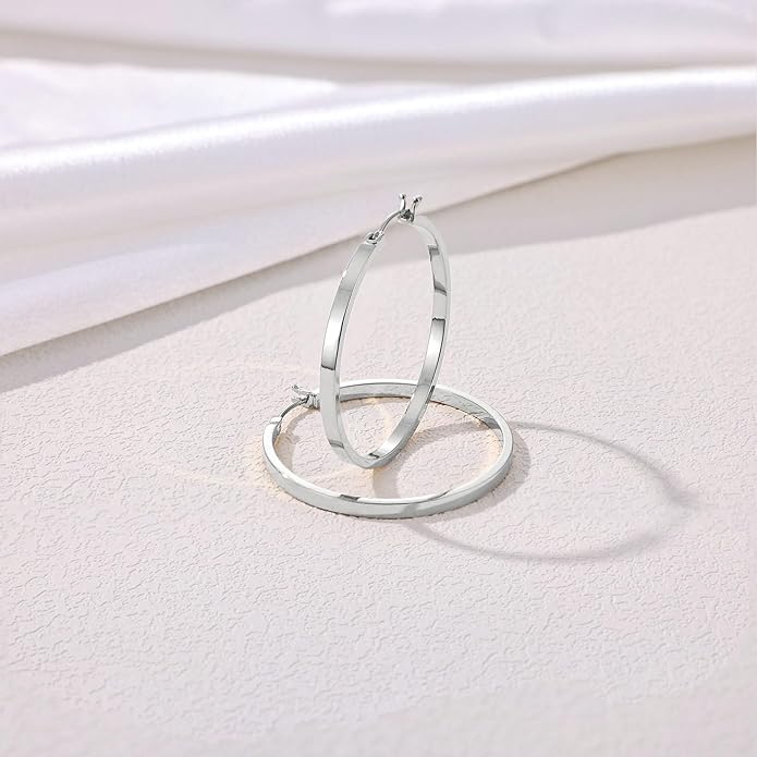 Gacimy Flatted Hoop Earrings for Women 14K Gold Plated with 925 Sterling Silver Post