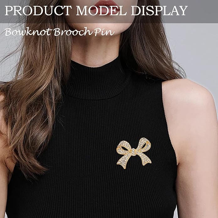 Elegant Crystal Bow Brooch Pin for Women,Vinage Sparkly Rhinestones Brooches Pins Beautiful Lapel Pins Dress Suit Shirt Ceremony Clothes Accessories Jewelry