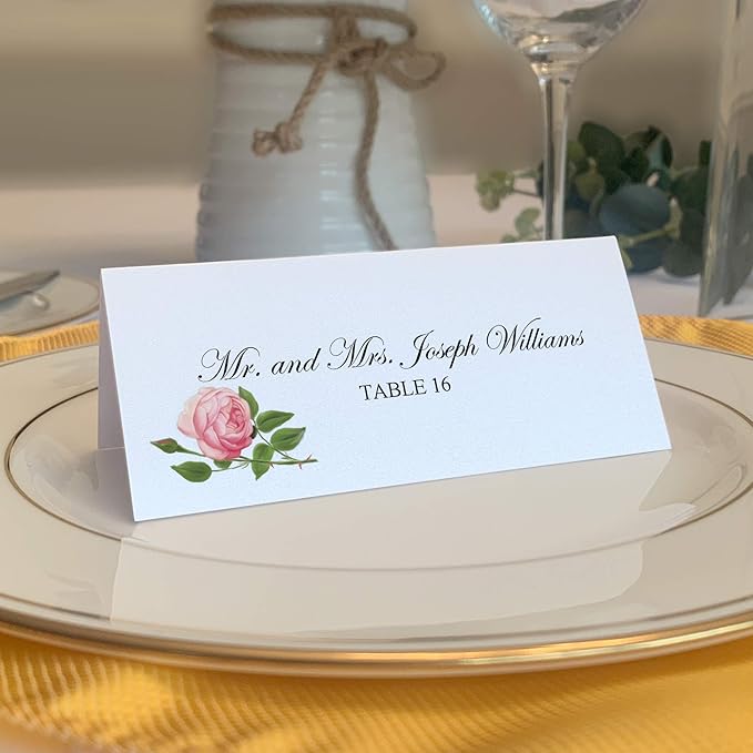 Pink Tea Rose Printable Place Cards, Set of 150 (25 Sheets), Laser & Inkjet Printers - Wedding, Party, Dinner, and Special Events - Made in the USA