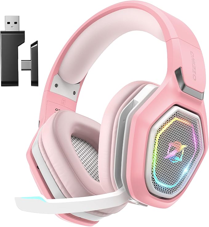 2.4GHz Gaming Headset Wireless with Flip Mic for Ps5, Ps4, PC, Gaming Headphones with USB-A & USB-C Transmitter, 40Hr Battery Bluetooth Headset for Laptop, Mobile, Mac