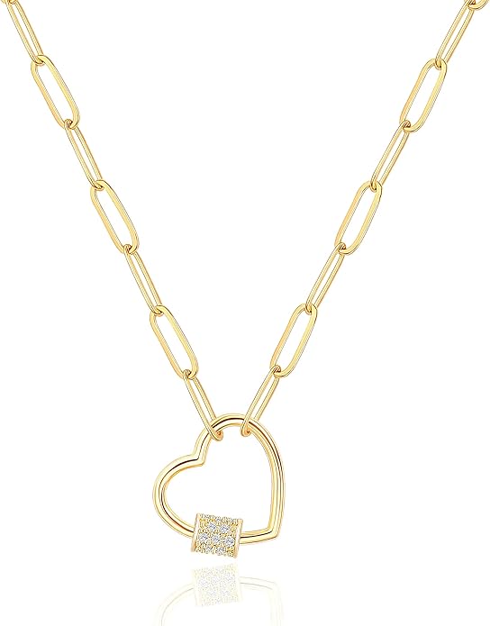 Aobei Pearl 18K Gold Plated Moon Star Lion Evil Eye Love Heart Cross Pendant Necklace Medallion Paperclip Chian Choker Layering Jewery for Women
