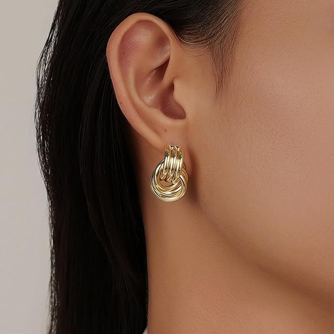 Big Chunky Knot Link Earrings for Women, Circle Geometric Drop Dangle Earringds Stud