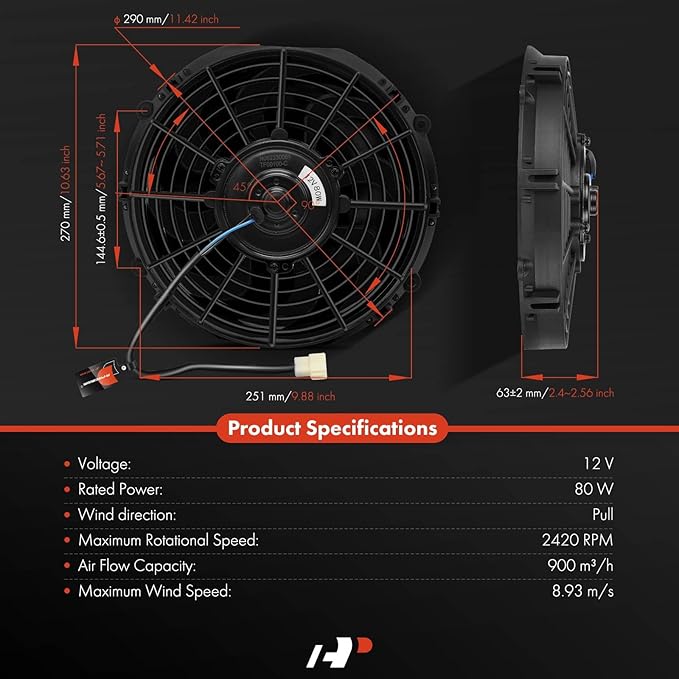 A-Premium 10'' 10 inch Universal Slim Fan Electric Radiator Cooling Fan Assembly, 12V 80W with Mount Kit