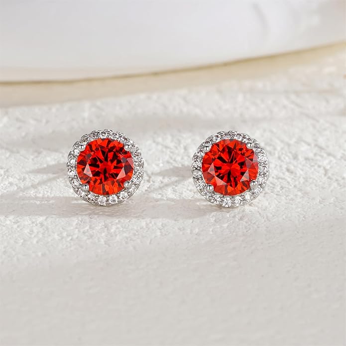 YOMELA Cubic Zirconia Earrings Studs, Halo CZ Birthstone Simulated Diamond Stud Earrings for Women
