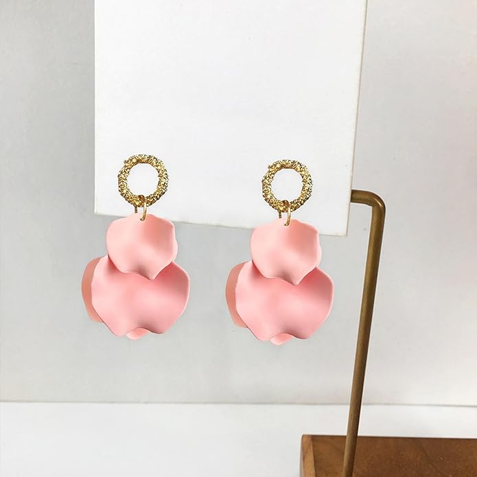 Anmpab Statement Matte Rose Flower Petal Stud Earrings for Women Dangly Floral Petal Earrings Jewelry Accessories Romantic Gifts for Her Women