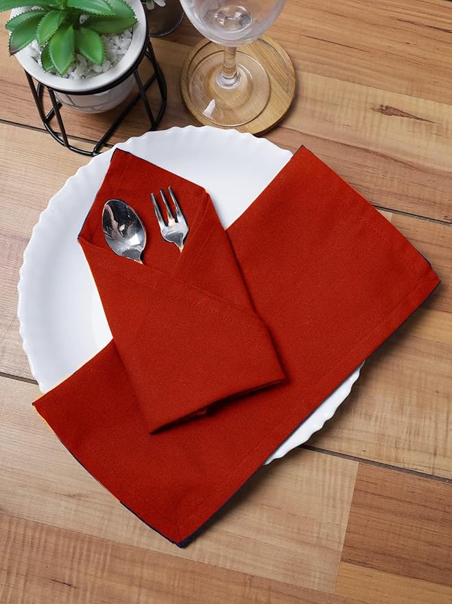TARAN LIVING Cotton Solid Cloth Dinner Table Napkins Washable Perfect for Dining Table Easter Napkin Cloth Halloween Party Hotel Decor & DIY - Set of 4 18x18 Inch - Red