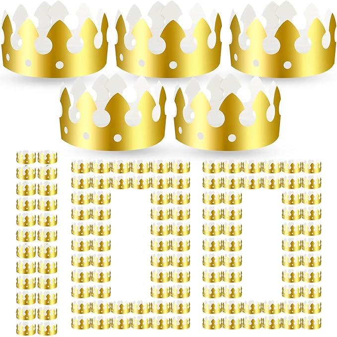 Crtiin 100 Pcs Gold Paper Crowns Birthday Party Bulk for Adults Classroom Students Hat Supplies Favors (Classic Style)