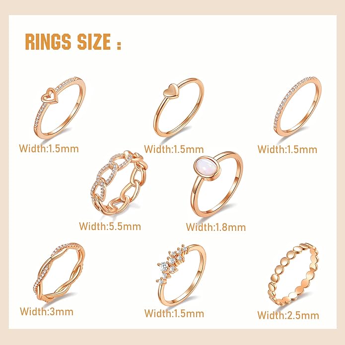 PLOMFOV 14K Gold/Silver Plated Stacking Rings Set for Women Non Tarnish CZ Heart Simple Cute Stackable Rings Dainty Trendy Gold Statement Rings Plain Band Size 4-12
