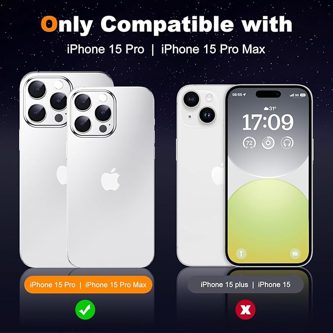 Hoerrye for iPhone 15 Pro Max/iPhone 15 Pro Camera Lens Protector [3+1] [Keep Lens Original Design] 9H Tempered Glass Camera Cover Screen Protector,White Titanium