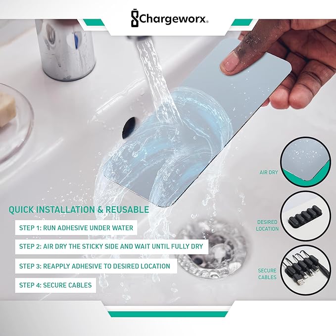 ChargeWorx Pack of 5 Magnetic Cable Clips, Cord Organizer for Office Desk, Nightstand, Car, or Wall, Adhesive Wire Holder for USB-C, Micro-USB, and Lightning Cables, Magnet Clips for Cable Management