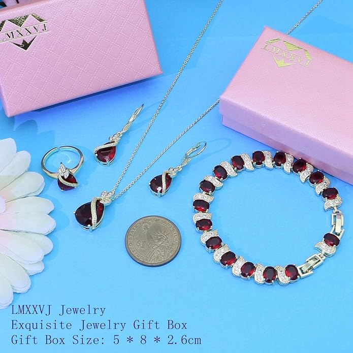 LMXXVJ Jewelry Set for Women,Teardrop Cubic Zirconia Necklace Earrings Adjustable Ring Bracelet Jewelry Set Formal Jewelry Gift