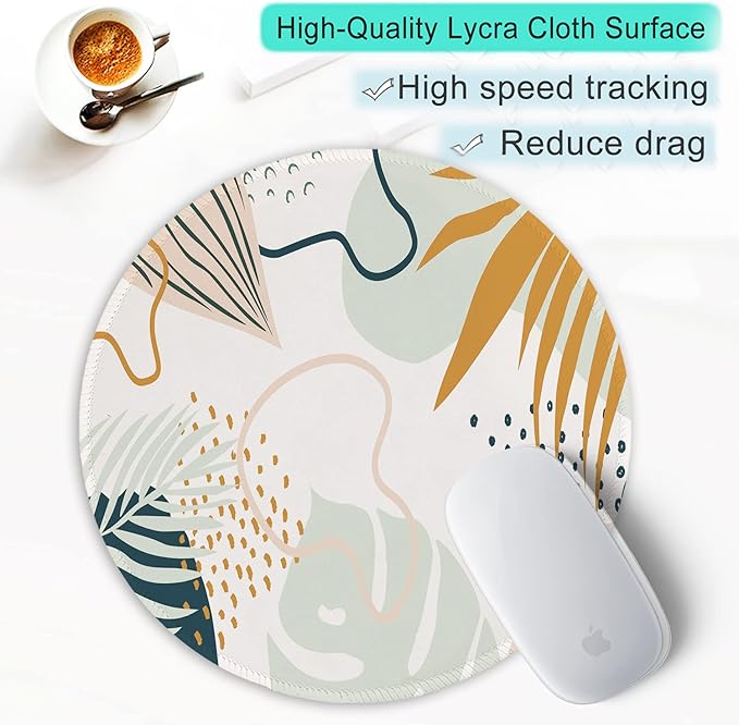 ITNRSIIET Round Mouse Pad with Stitched Edge Premium-Textured Waterproof Non-Slip Rubber Base Desktop Protection Mat Diameter 8.7 inches, Tropical Plants