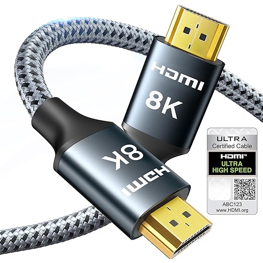 ARISKEEN 8K HDMI Cable 4 FT, 48Gbps High Speed HDMI 2.1 Cable, 8K 60Hz, 4K 120Hz 144Hz Braided HDMI Cord - 4 Feet