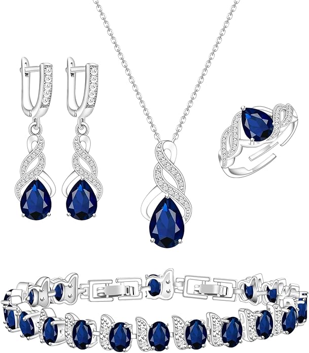 GZWHD Jewelry Set for Women CZ Earrings Necklace Ring Bracelet Set Prom Party Wedding Jewelry Gift for Mother Friend Wife