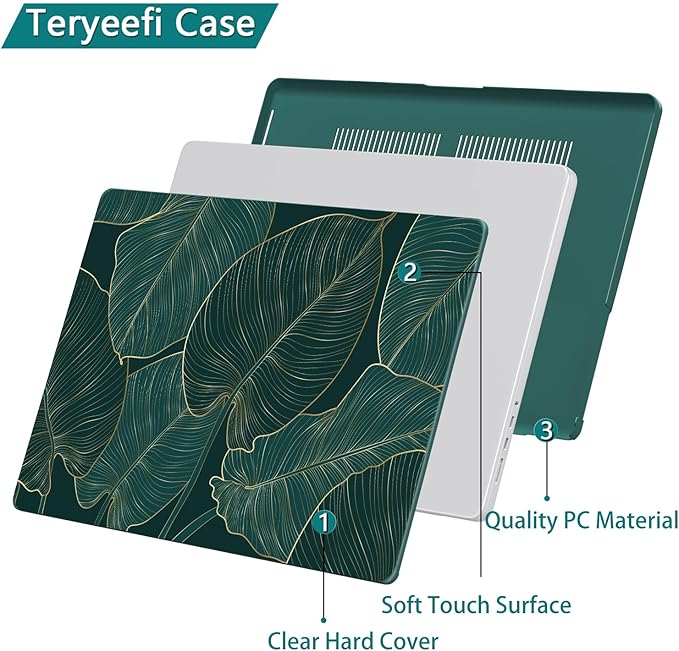 Teryeefi Pattern Case for MacBook Pro 14 inch Case 2025-2021 M4 M3 M2 M1 Pro/Max, Fit Model A3401 A3112 A2992 A2918 A2779 A2442 Protective Hard Shell +Keyboard Cover+Screen Protector - Green Leaf