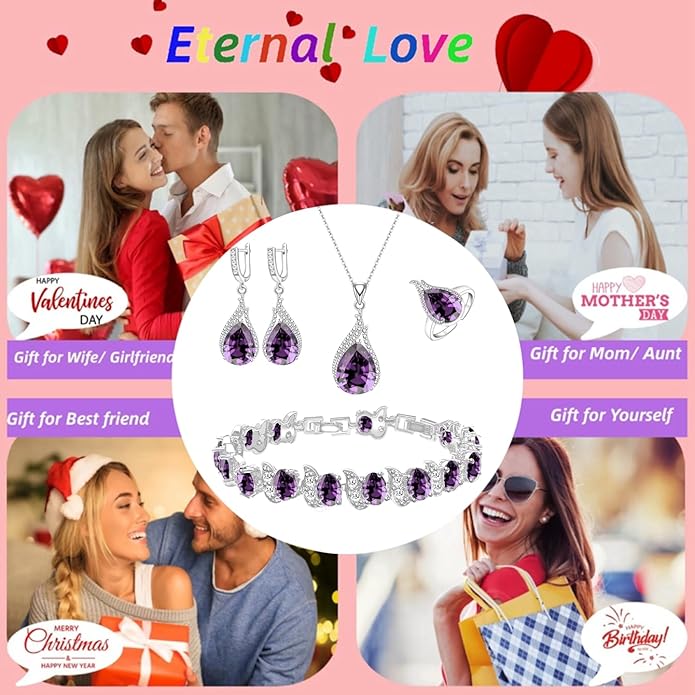 LMXXVJ Jewelry Set for Women,Teardrop Cubic Zirconia Necklace Earrings Adjustable Ring Bracelet Jewelry Set Formal Jewelry Gift