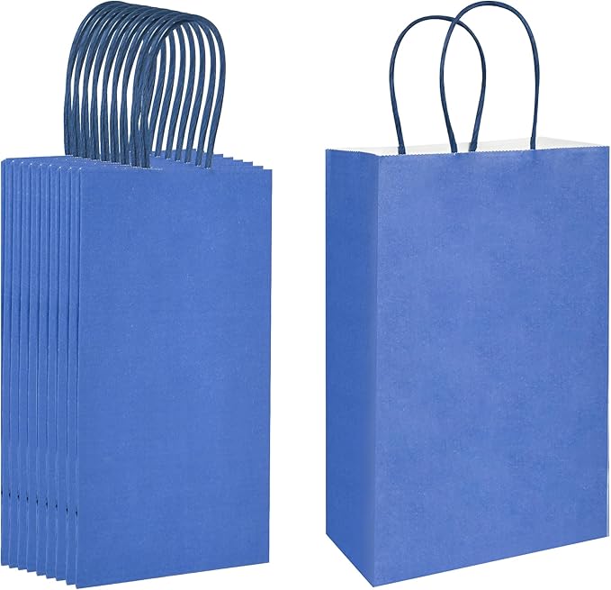 DjinnGlory 100 Pack Small Navy Paper Gift Bags with Handles (Nautic Blue) 9x5.5x3.15 Inch for Boutiques, Weddings, Graduations, Men's Birthdays, Kid's Party Favors