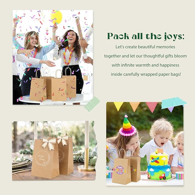 MESHA Kraft Paper Bags 5.25X3.75X8 Brown Small Gift Bags with Handles Bulk,1000 Pcs for Small Business,Birthday Wedding Party Favor,Paper Shopping