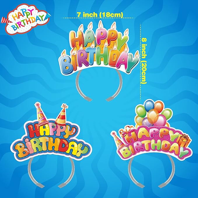 KKBES Happy Birthday Headbands, Paper Birthday Party Hats, 3 Patterns for Children and Adults Celebrating Birthdays