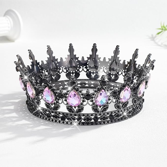 Queen Crown Rhinestone Wedding Crowns and Tiaras for Women Costume Party Hair Accessories Princess Birthday Crown Crystal Bridal Crown (Black Moonlight Purple)