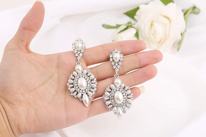 mecresh Flower Teardrop Bridal Wedding Dangle CZ Earrings in Silver/Gold Tone for Women Girl Bride Gift …